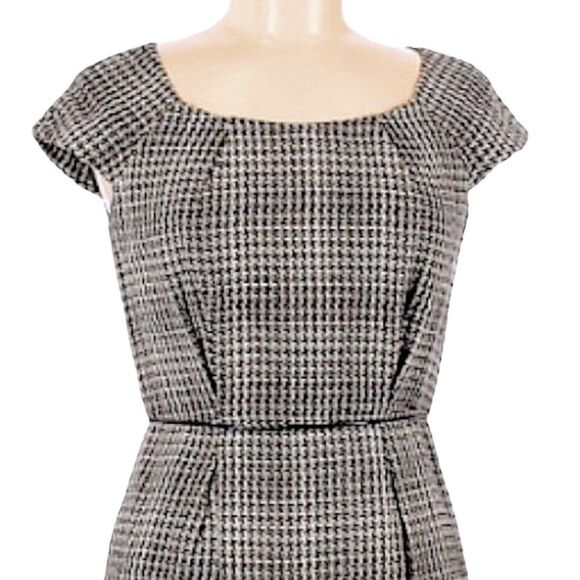 🌺 Max & Cleo Houndstooth Cap Sleeve Wool Blend Sheath Dress Size 4 - Picture 3 of 10